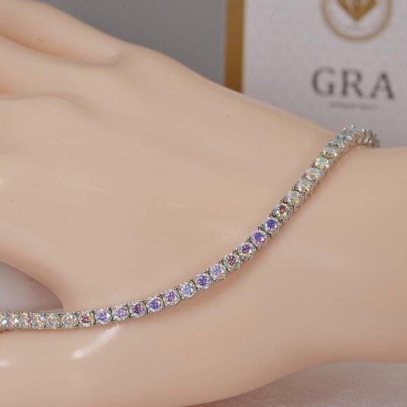 GRA Certified AB Moonstone Moissanite5.5ct Tennis Bracelet 925 Sterling 7